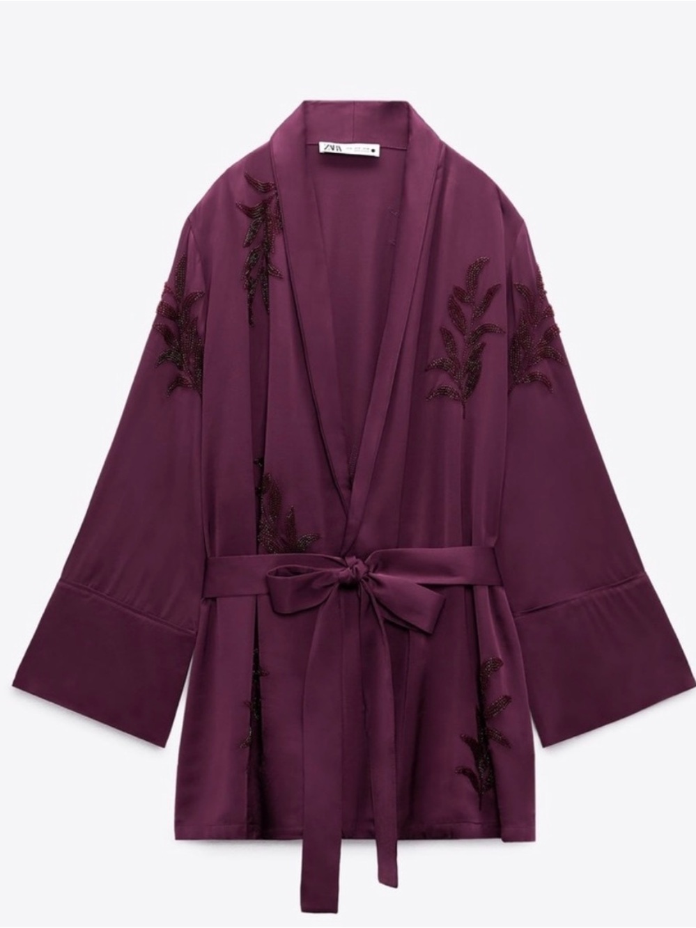 Zara Beaded Kimono Robe | Blogger Favourite Plum Viscose Wrap Jacket XL - Picture 3 of 10